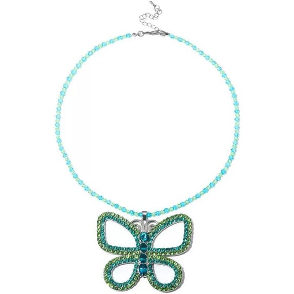 Womens Butterfly Sparkling Halloween Green Pendant Adjustable Christmas Necklace - Picture 4 of 6